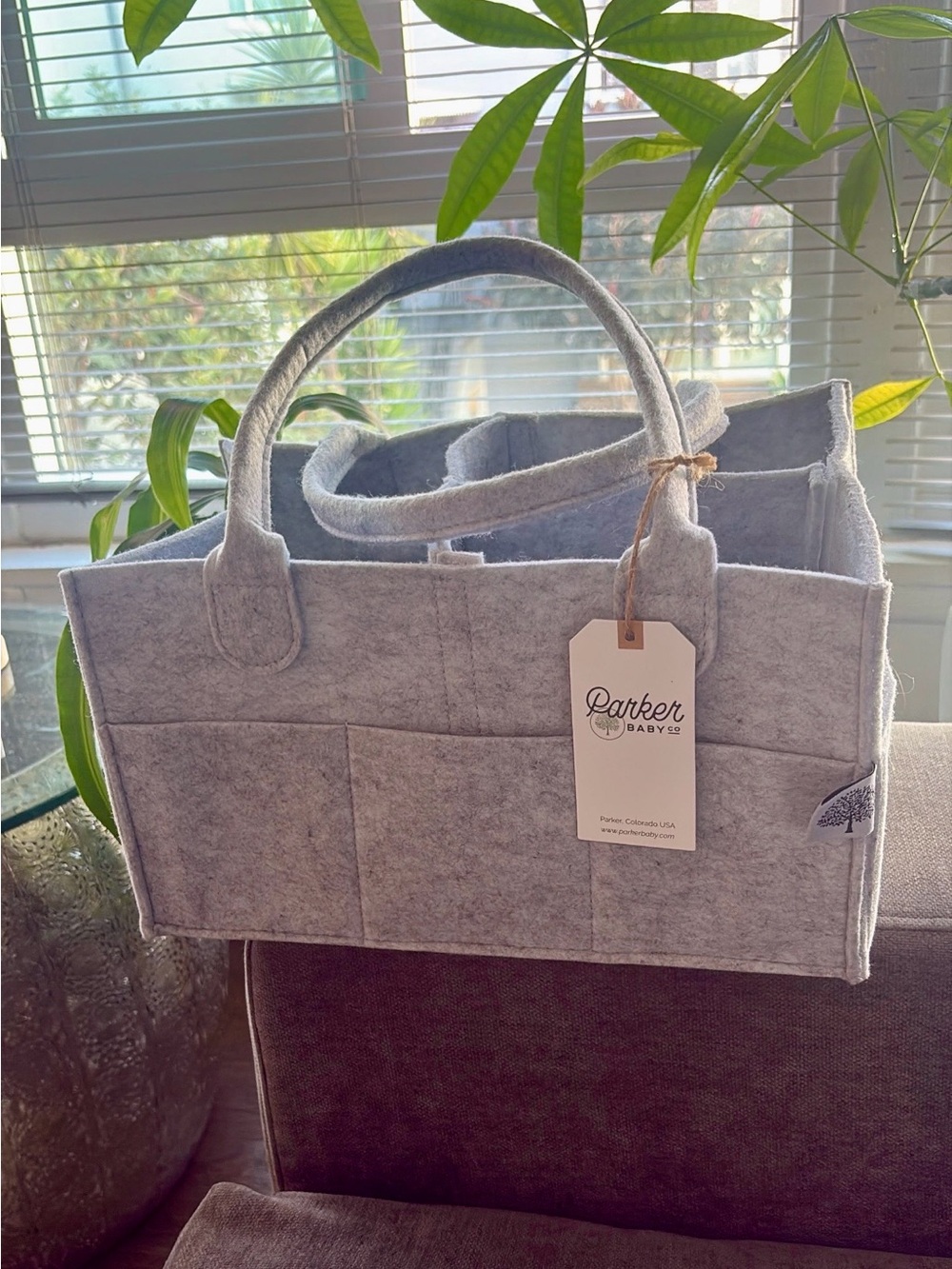 Gray Felt Diaper Caddy